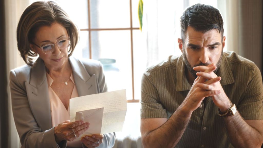 Donna Murphy as Dr. Muriel Landon and Zachary Quinto as Dr. Oliver Wolf in Brilliant Minds season 2, episode 2. (Photo Credit: Courtesy of NBC.)