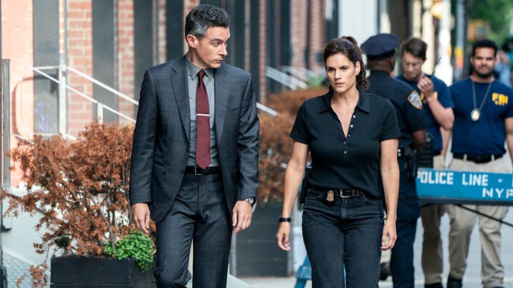 Actor John Boyd as Stuart Scola and actor Missy Peregrym as Maggie Bell in FBI season 8, episode 2. (Photo Credit: Courtesy of CBS.)