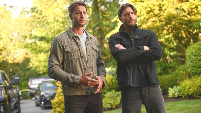 Actor Justin Hartley as Colter Shaw and actor Jensen Ackles as Russell Shaw in the Tracker season 3 premiere. (Photo Credit: Courtesy of CBS.)