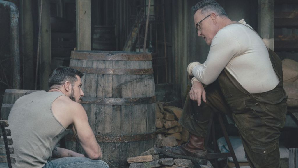 Actor Beau Knapp as Cole Dunmire and actor Robert Patrick as Jeremiah Dunmire in Tulsa King season 3, episode 7. (Photo Credit: Courtesy of Paramount+.)