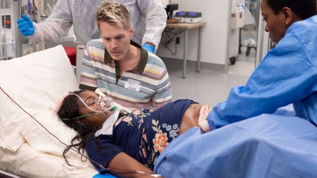 Actors Enuka Okuma, Mason McCulley and Tracy Ifeachor in The Pitt season 1 episode 11. (Photo Credit: Courtesy of HBO Max.)