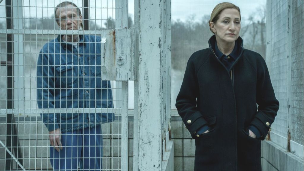 Actor Richard Brake as Merle Callahan and actor Edie Falco as Nina Hobbs in Mayor of Kingstown season 4 episode 4. (Photo Credit: Courtesy of Paramount+.)