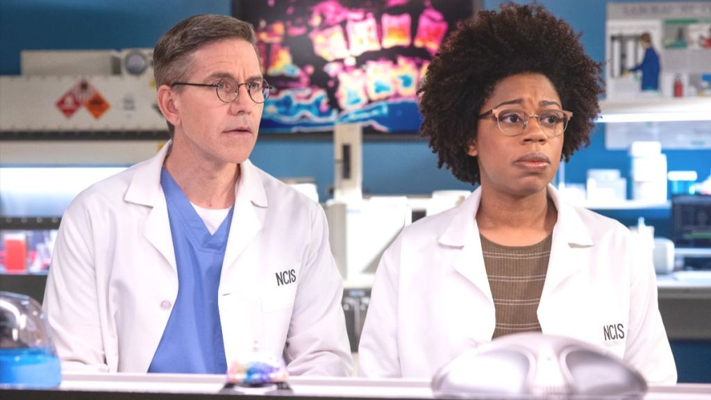 Actor Brian Dietzen as Jimmy Palmer and actor Diona Reasonover as Kasie Hines in NCIS season 23 episode 8. (Photo Credit: Courtesy of CBS.)