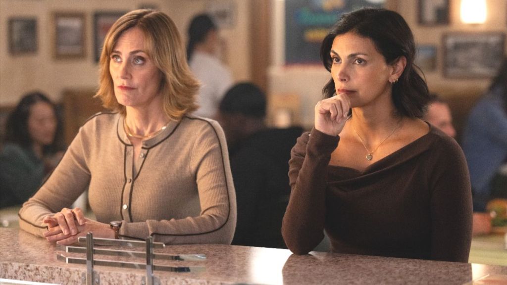 Actor Diane Farr as Sharon Leone and actor Morena Baccarin as Mickey Fox in Sheriff Country season 1 episode 8. (Photo Credit: Courtesy of CBS.)