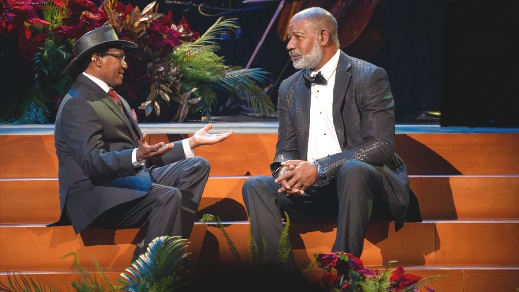 Dr. Charles Mulli and Dennis Haysbert appear in Hope of the Season: Christmas with the Mormon Tabernacle Choir. (Photo Credit: Courtesy of Intellectual Reserve, Inc.)