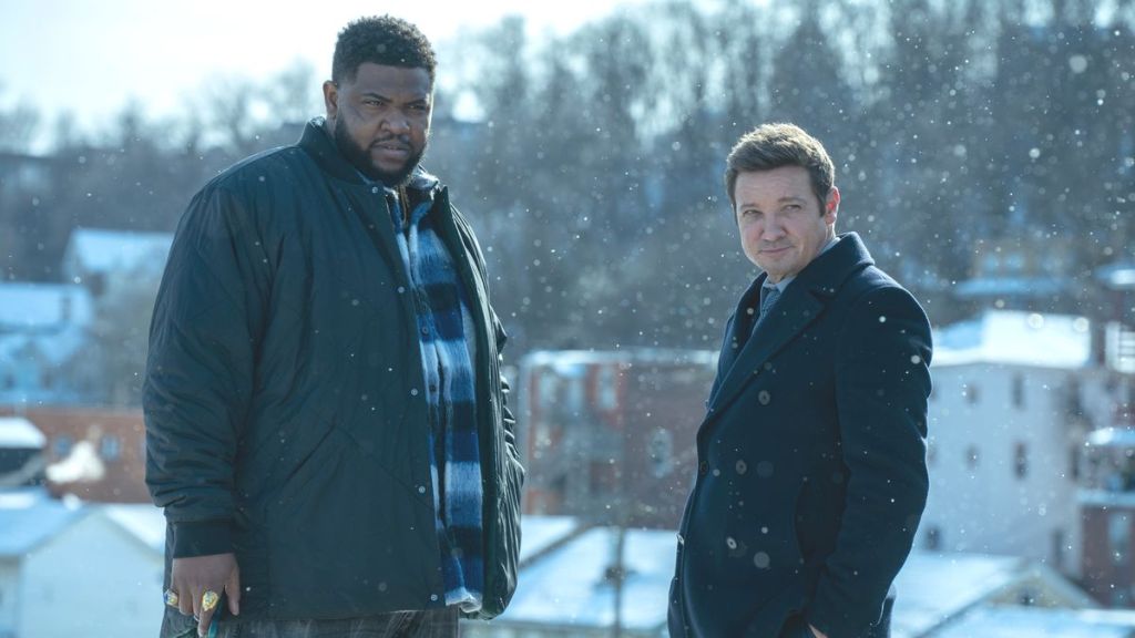 Actor Tobi Bamtefa as Bunny Washington and actor Jeremy Renner as Mike McLusky in Mayor of Kingstown season 4 episode 2. (Photo Credit: Courtesy of Paramount+.)