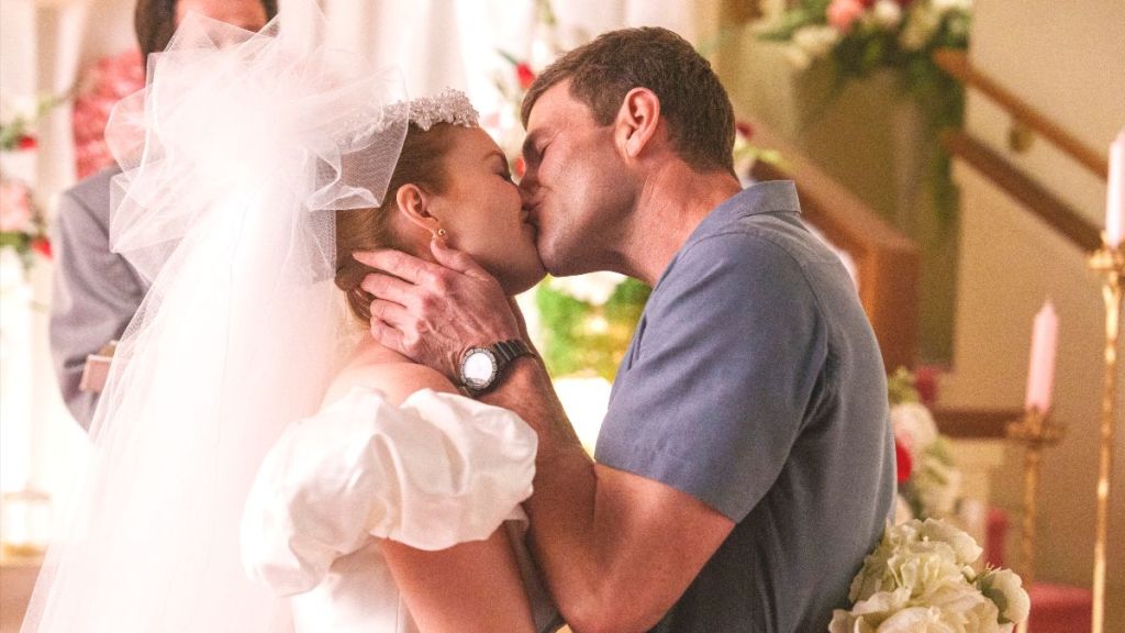 Actor Kathleen Kenny as Diane Sterling and actor Austin Stowell as Leroy Jethro Gibbs in NCIS: Origins season 2 episode 8. (Photo Credit: Courtesy of CBS.)