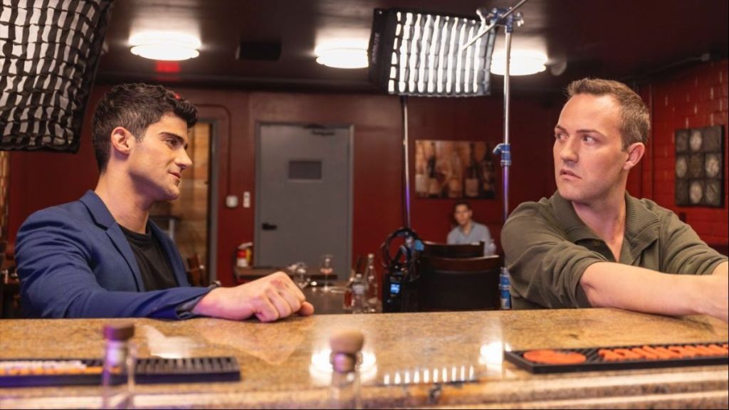 Actor Max Ehrich and actor Bryan James on the set of the movie Reckless. (Photo Credit: Reckless Film/Courtesy of Anderson Group PR.)