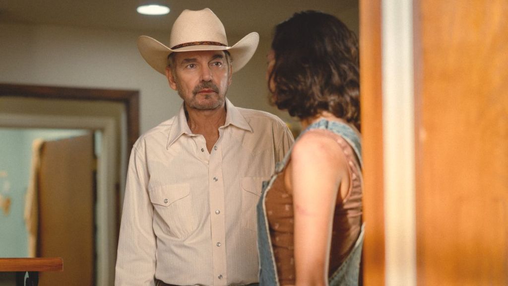 Actor Billy Bob Thornton as Tommy and actor Paulina Chavez as Ariana in Landman season 2 episode 10. (Photo Credit: Courtesy of Paramount+.)