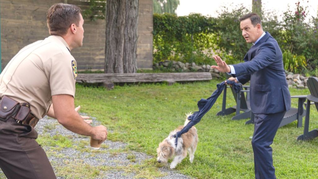 Actor Josh Segarra as Sheriff Mark Mylow and Josh Charles as Dr. Martin Best in Best Medicine season 1 episode 2. (Photo Credit: Courtesy of FOX.)