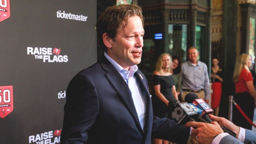 Raise the Flags: 50 Years of Buccaneers Football director Trent Cooper on the docuseries' red carpet. (Photo Credit: Doug DeFelice/Tampa Bay Buccaneers.)
