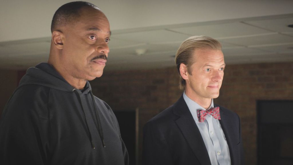 Rocky Carroll as Leon Vance and Adam Campbell as Young Ducky in NCIS season 23 episode 13. (Photo Credit: Courtesy of CBS.)