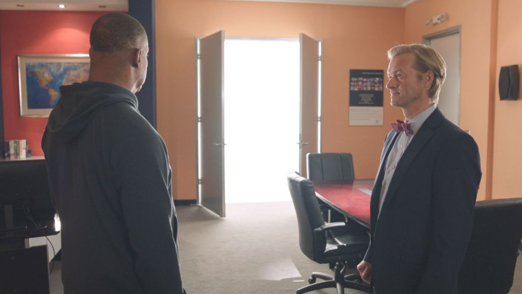 Rocky Carroll as Leon Vance and Adam Campbell as Young Ducky in NCIS season 23 episode 13. (Photo Credit: Courtesy of CBS.)