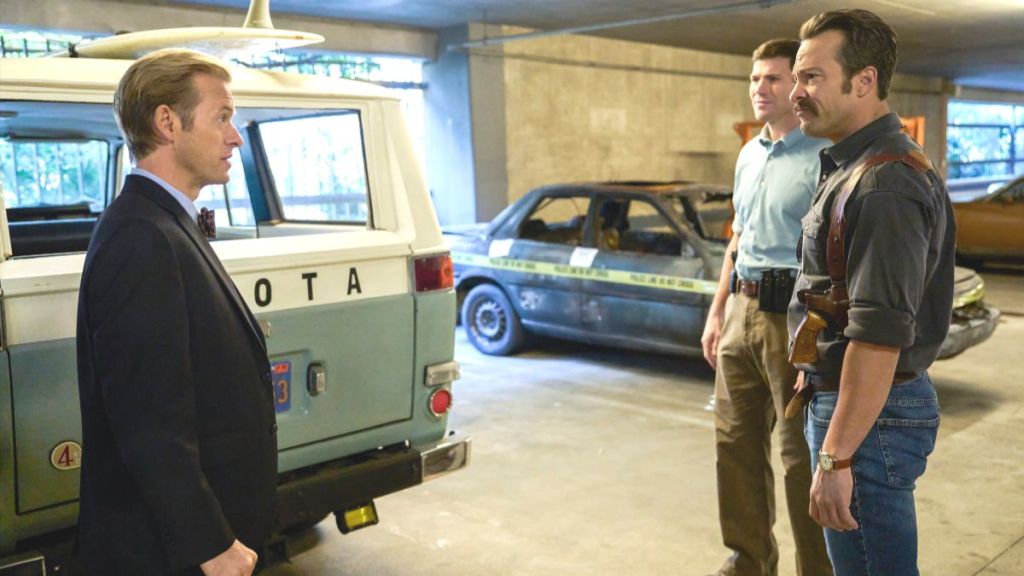 Austin Stowell as Leroy Jethro Gibbs, Kyle Schmid as Mike Franks and Adam Campbell as Dr. Donald "Ducky" Mallard in NCIS: Origins season 2, episode 13. (Photo Credit: Courtesy of CBS.)