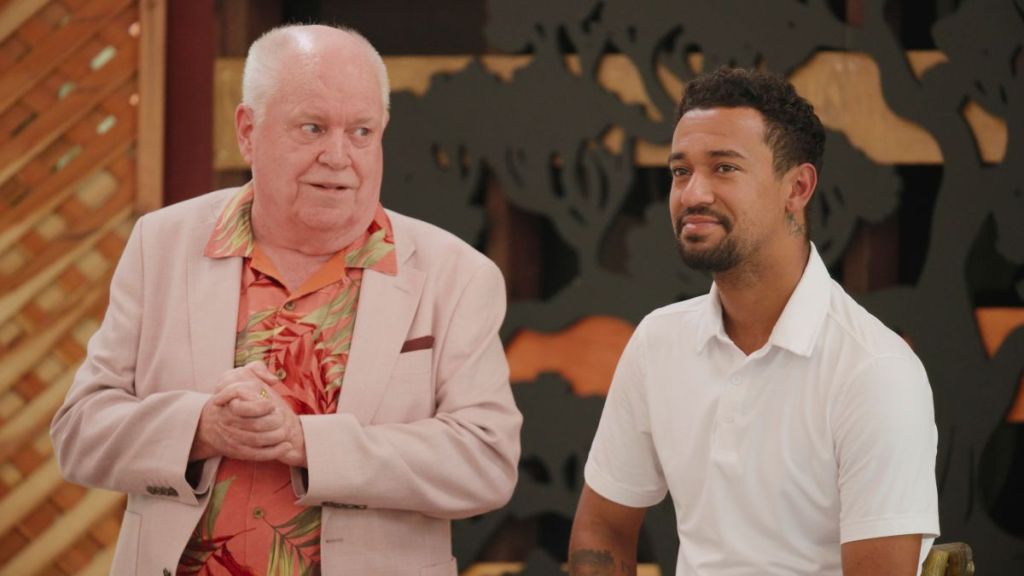 Jerry Hauck as Doug Womack and Anthony Norman in Jury Duty Presents: Company Retreat episode 8. (Photo Credit: Courtesy of Prime Video.)