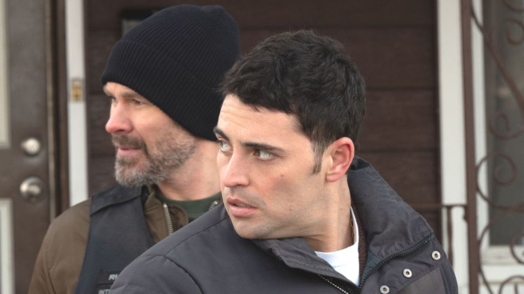 Patrick John Flueger as Adam Ruzek and Benjamin Levy Aguilar as Dante Torres in Chicago PD season 13 episode 16. (Photo Credit: Courtesy of NBC.)