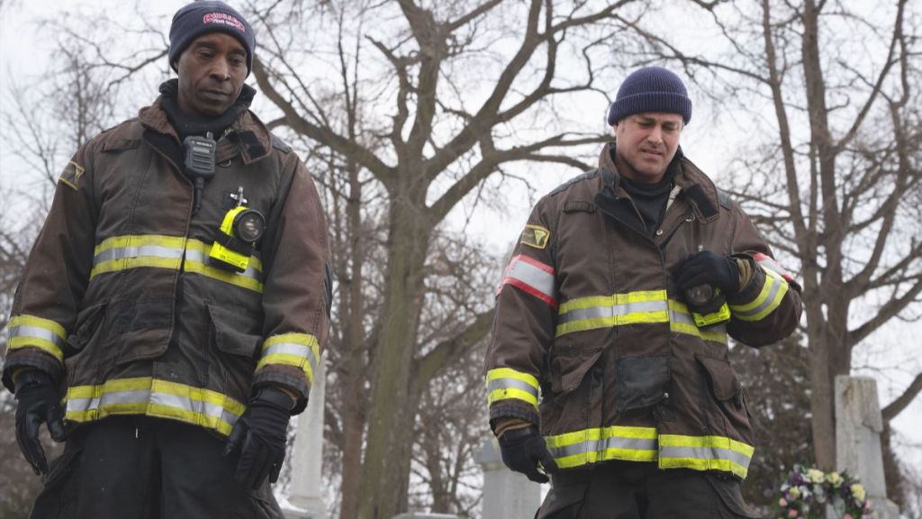Rob Morgan as Hopkins and Taylor Kinney as Kelly Severide in Chicago Fire season 14 episode 16. (Photo Credit: Courtesy of NBC.)